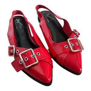Seychelles Red Slingback Buckle Flats